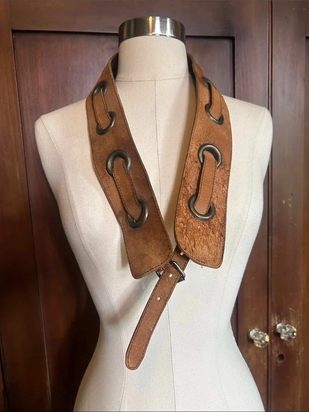 Vintage French Leather Grommet Belt Cognac Brown M